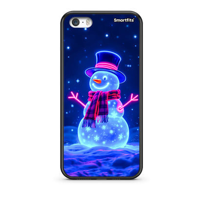 iPhone 5/5s/SE Christmas Neon Snowman θήκη από τη Smartfits με σχέδιο στο πίσω μέρος και μαύρο περίβλημα | Smartphone case with colorful back and black bezels by Smartfits