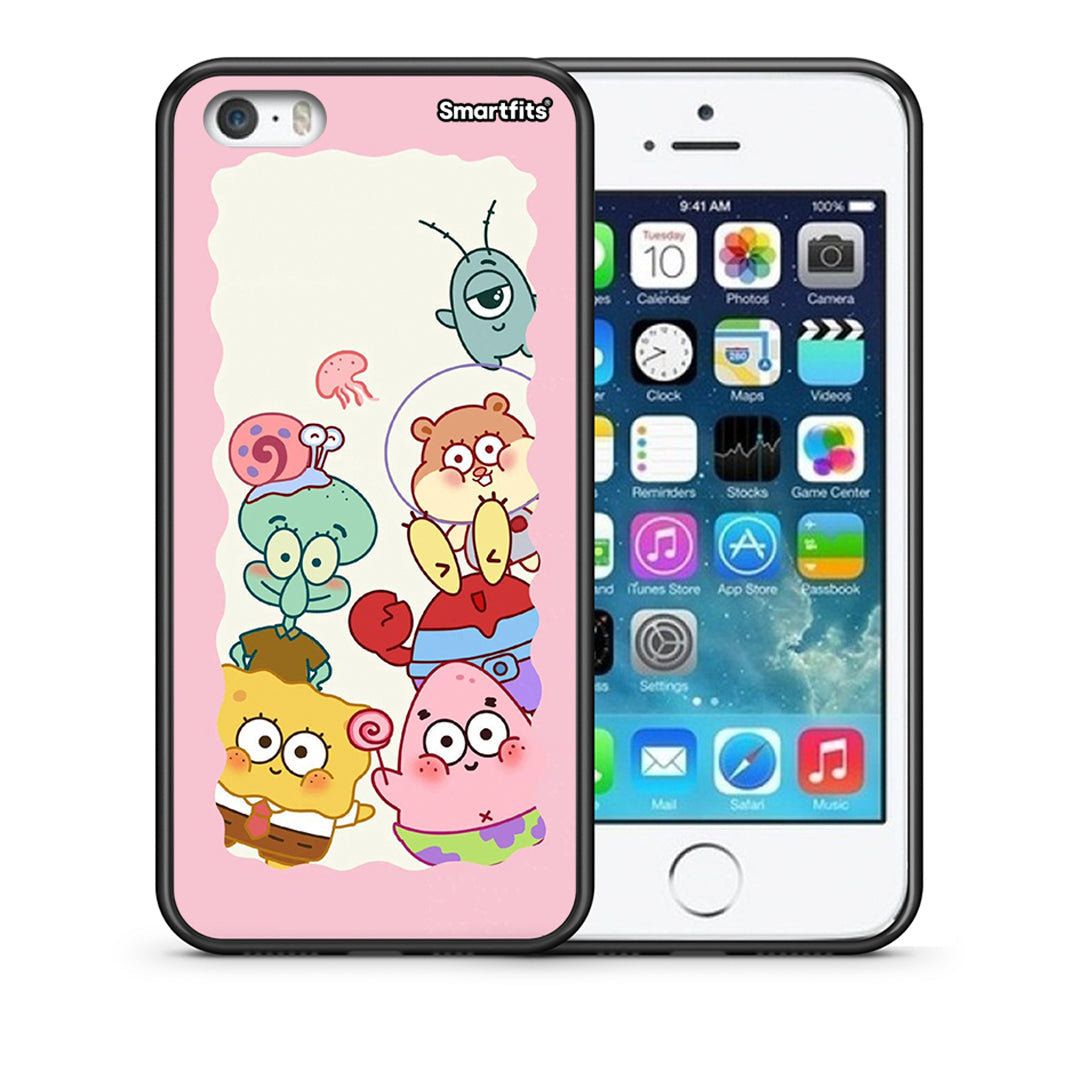 Θήκη iPhone 5/5s/SE Cute Companion από τη Smartfits με σχέδιο στο πίσω μέρος και μαύρο περίβλημα | iPhone 5/5s/SE Cute Companion case with colorful back and black bezels
