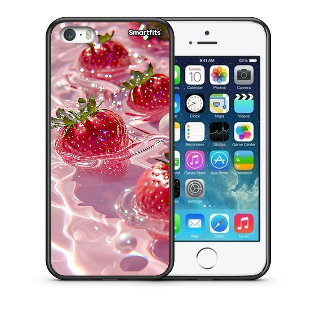 Θήκη iPhone 5/5s/SE Juicy Strawberries από τη Smartfits με σχέδιο στο πίσω μέρος και μαύρο περίβλημα | iPhone 5/5s/SE Juicy Strawberries case with colorful back and black bezels