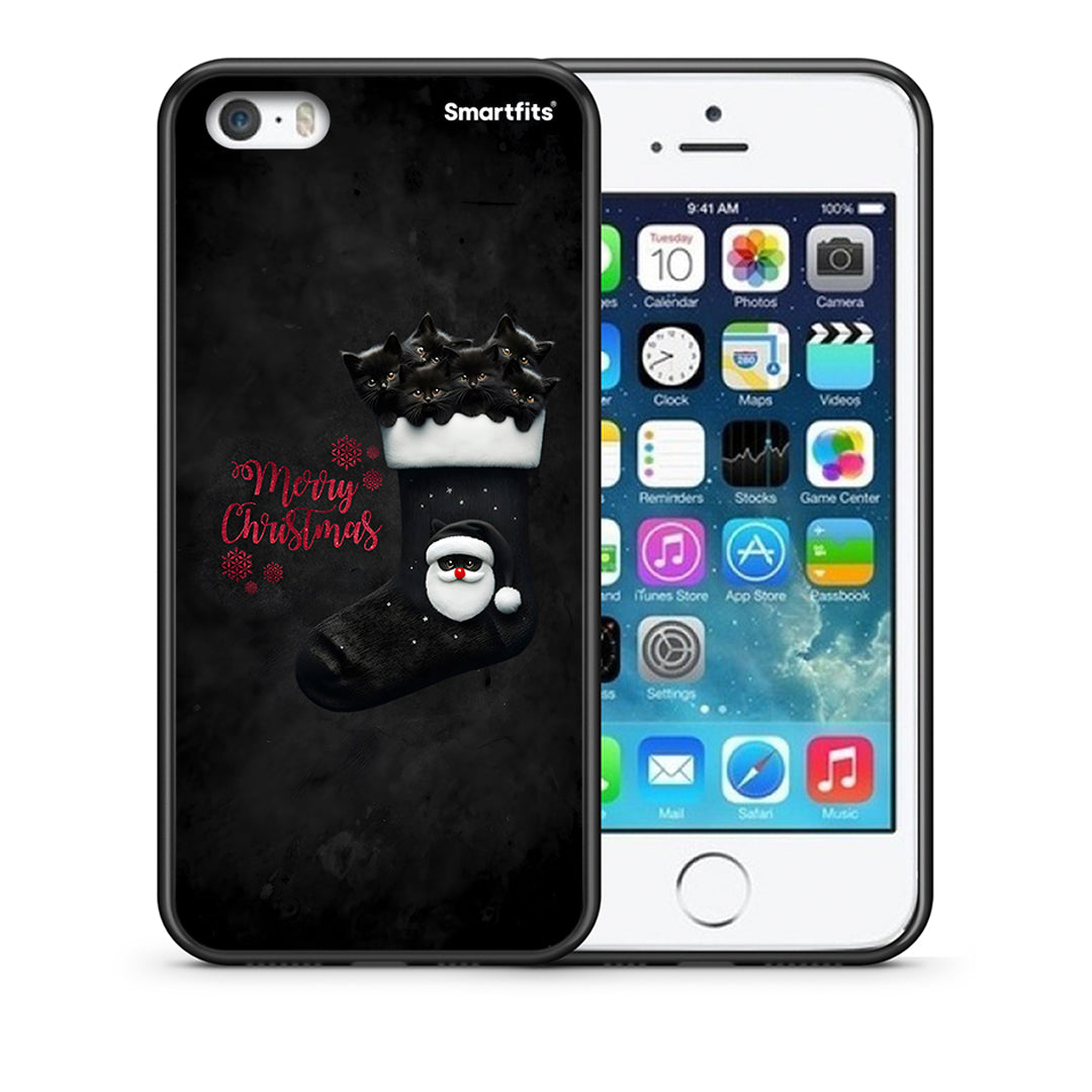Θήκη iPhone 5/5s/SE Merry Cat Christmas από τη Smartfits με σχέδιο στο πίσω μέρος και μαύρο περίβλημα | iPhone 5/5s/SE Merry Cat Christmas case with colorful back and black bezels