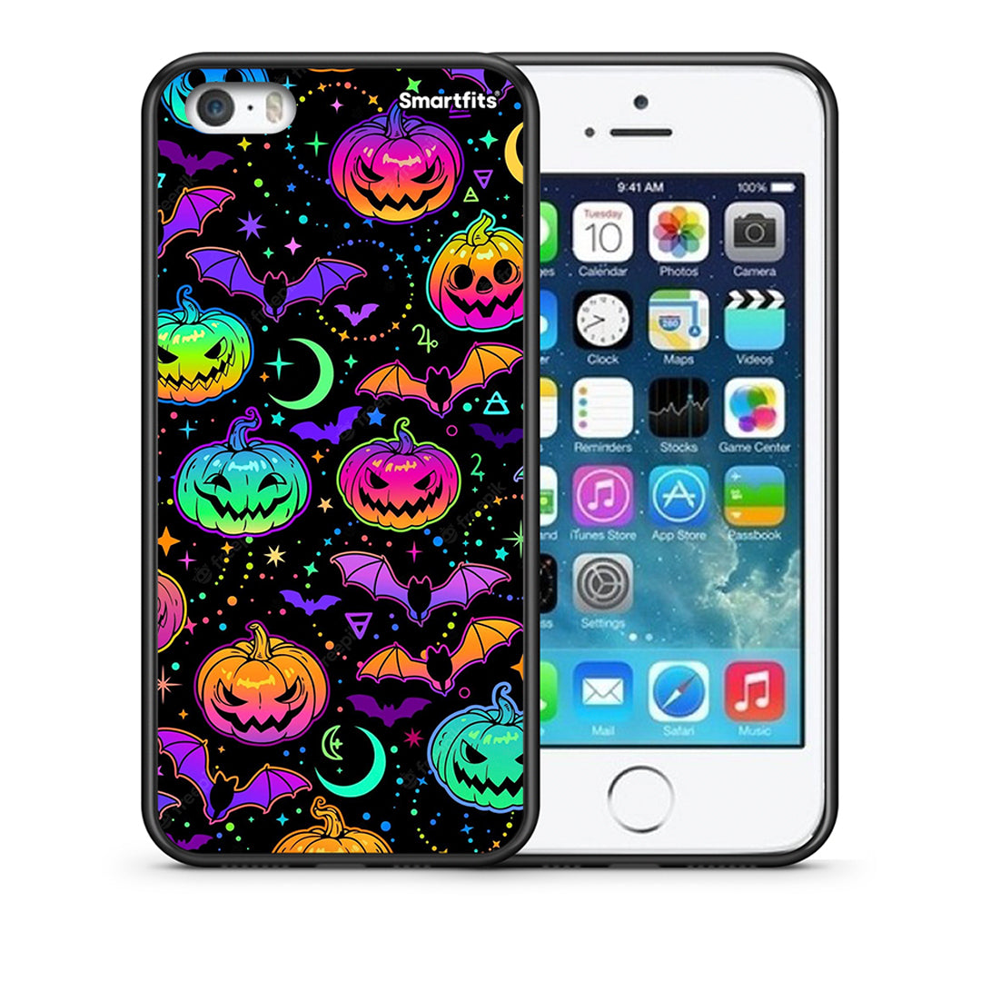 Θήκη iPhone 5/5s/SE Neon Halloween από τη Smartfits με σχέδιο στο πίσω μέρος και μαύρο περίβλημα | iPhone 5/5s/SE Neon Halloween case with colorful back and black bezels