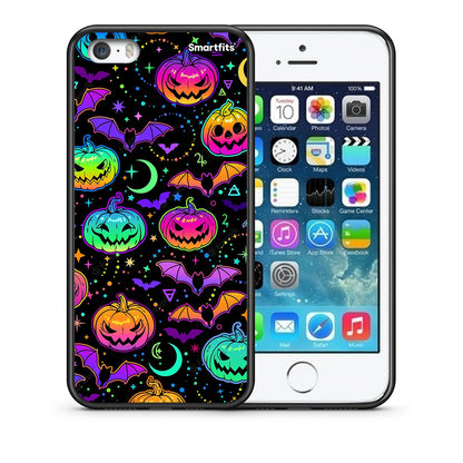 Θήκη iPhone 5/5s/SE Neon Halloween από τη Smartfits με σχέδιο στο πίσω μέρος και μαύρο περίβλημα | iPhone 5/5s/SE Neon Halloween case with colorful back and black bezels