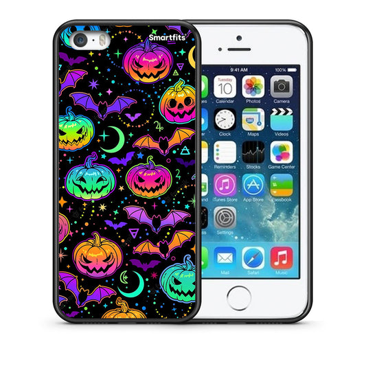 Θήκη iPhone 5/5s/SE Neon Halloween από τη Smartfits με σχέδιο στο πίσω μέρος και μαύρο περίβλημα | iPhone 5/5s/SE Neon Halloween case with colorful back and black bezels