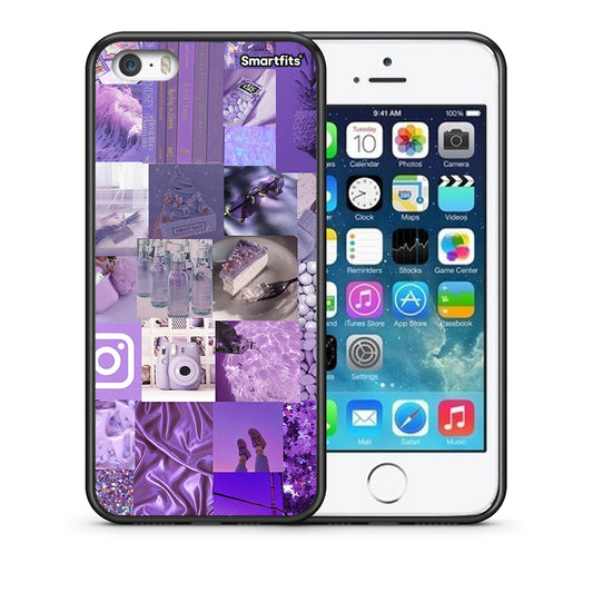 Θήκη iPhone 5/5s/SE Purple Aesthetic Collage από τη Smartfits με σχέδιο στο πίσω μέρος και μαύρο περίβλημα | iPhone 5/5s/SE Purple Aesthetic Collage case with colorful back and black bezels