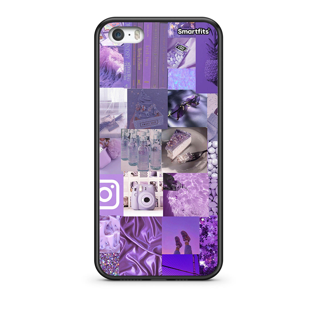 iPhone 5/5s/SE Purple Aesthetic Collage θήκη από τη Smartfits με σχέδιο στο πίσω μέρος και μαύρο περίβλημα | Smartphone case with colorful back and black bezels by Smartfits
