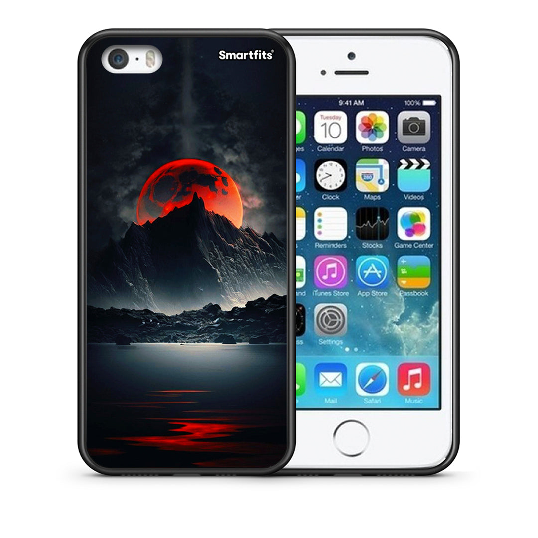Θήκη iPhone 5/5s/SE Red Full Moon από τη Smartfits με σχέδιο στο πίσω μέρος και μαύρο περίβλημα | iPhone 5/5s/SE Red Full Moon case with colorful back and black bezels