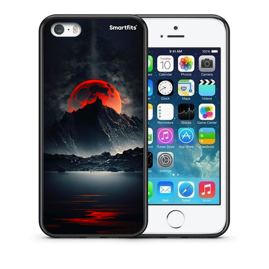 Θήκη iPhone 5/5s/SE Red Full Moon από τη Smartfits με σχέδιο στο πίσω μέρος και μαύρο περίβλημα | iPhone 5/5s/SE Red Full Moon case with colorful back and black bezels