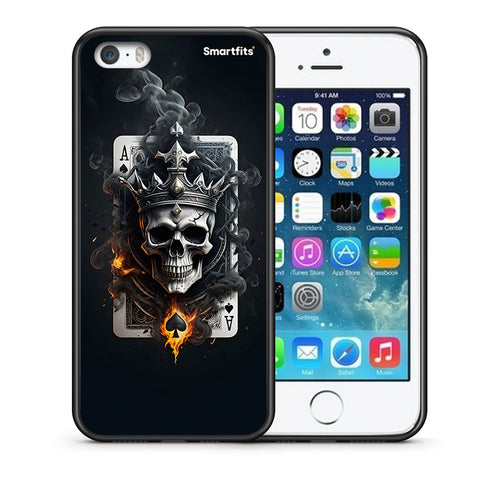 Θήκη iPhone 5/5s/SE Skull King Ace από τη Smartfits με σχέδιο στο πίσω μέρος και μαύρο περίβλημα | iPhone 5/5s/SE Skull King Ace case with colorful back and black bezels