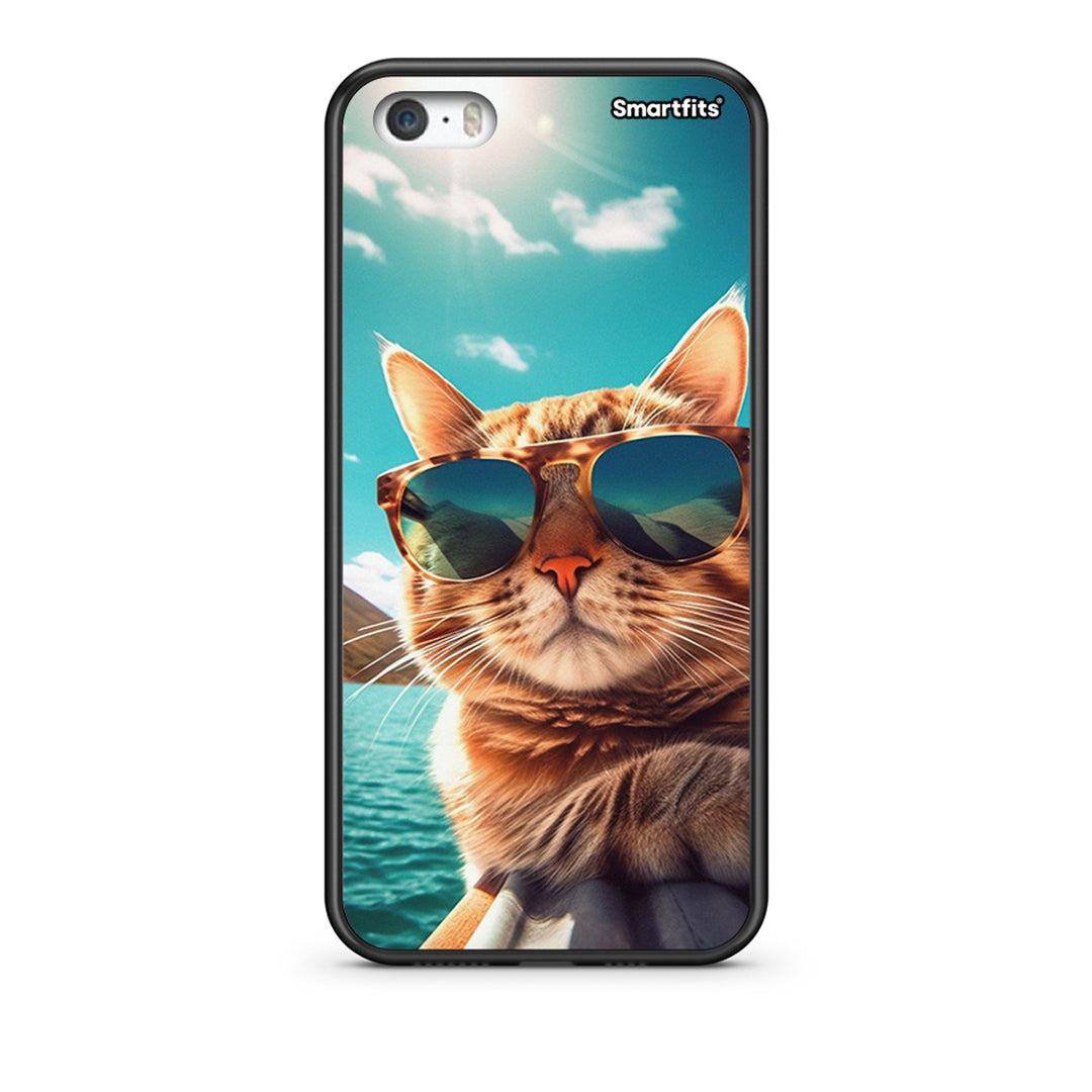 iPhone 5/5s/SE Summer Cat θήκη από τη Smartfits με σχέδιο στο πίσω μέρος και μαύρο περίβλημα | Smartphone case with colorful back and black bezels by Smartfits