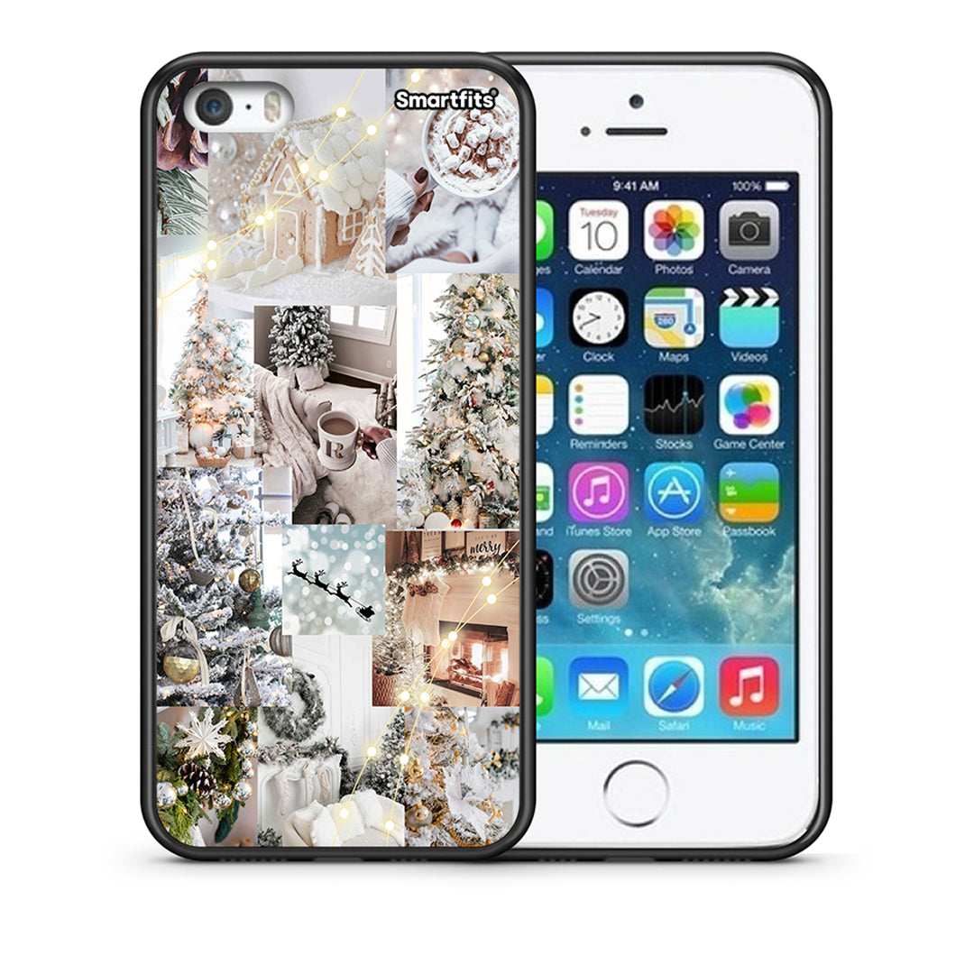 Θήκη iPhone 5/5s/SE White Christmas από τη Smartfits με σχέδιο στο πίσω μέρος και μαύρο περίβλημα | iPhone 5/5s/SE White Christmas case with colorful back and black bezels