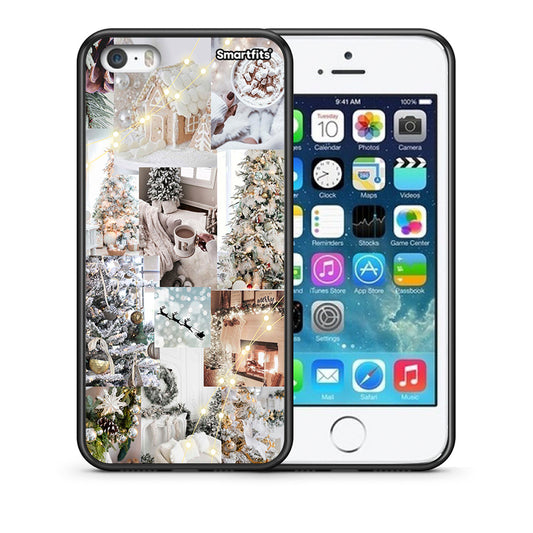 Θήκη iPhone 5/5s/SE White Christmas από τη Smartfits με σχέδιο στο πίσω μέρος και μαύρο περίβλημα | iPhone 5/5s/SE White Christmas case with colorful back and black bezels