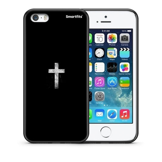 Θήκη iPhone 5/5s/SE White Cross από τη Smartfits με σχέδιο στο πίσω μέρος και μαύρο περίβλημα | iPhone 5/5s/SE White Cross case with colorful back and black bezels