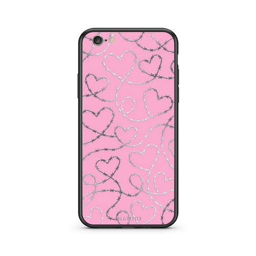 Θήκη iPhone 6 / 6s Barbed Wire Hearts on Pink από τη Smartfits με σχέδιο στο πίσω μέρος και μαύρο περίβλημα | iPhone 6 / 6s Barbed Wire Hearts on Pink case with colorful back and black bezels
