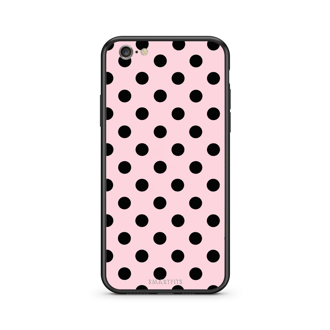 Θήκη iPhone 7 / 8 / SE 2020 Black Polka Dots on Pink από τη Smartfits με σχέδιο στο πίσω μέρος και μαύρο περίβλημα | iPhone 7 / 8 / SE 2020 Black Polka Dots on Pink case with colorful back and black bezels