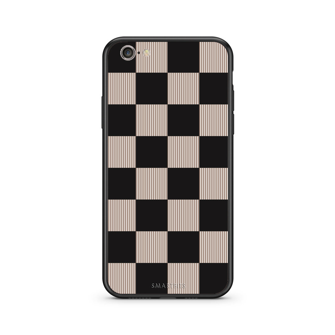 Θήκη iPhone 7 / 8 / SE 2020 Black and Taupe Striped Checks από τη Smartfits με σχέδιο στο πίσω μέρος και μαύρο περίβλημα | iPhone 7 / 8 / SE 2020 Black and Taupe Striped Checks case with colorful back and black bezels