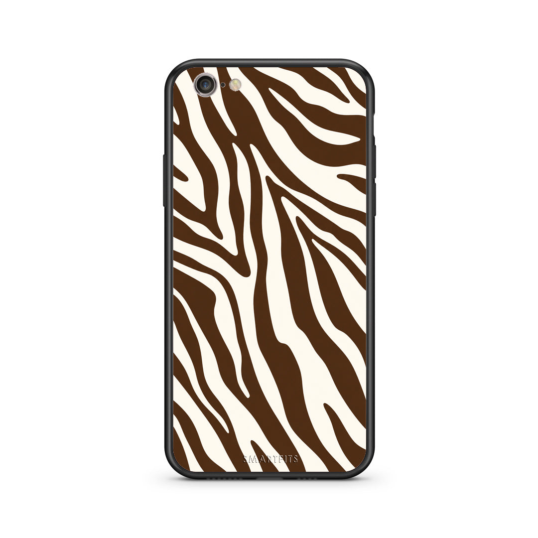 Θήκη iPhone 7 / 8 / SE 2020 Brown and Cream Zebra Stripes από τη Smartfits με σχέδιο στο πίσω μέρος και μαύρο περίβλημα | iPhone 7 / 8 / SE 2020 Brown and Cream Zebra Stripes case with colorful back and black bezels