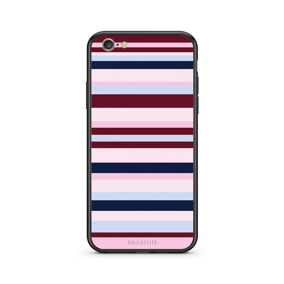 Θήκη iPhone 7 / 8 / SE 2020 Burgundy Pink and Blue Horizontal Stripes από τη Smartfits με σχέδιο στο πίσω μέρος και μαύρο περίβλημα | iPhone 7 / 8 / SE 2020 Burgundy Pink and Blue Horizontal Stripes case with colorful back and black bezels