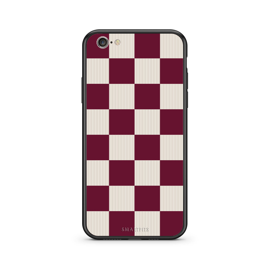 Θήκη iPhone 7 / 8 / SE 2020 Burgundy and Cream Striped Checks από τη Smartfits με σχέδιο στο πίσω μέρος και μαύρο περίβλημα | iPhone 7 / 8 / SE 2020 Burgundy and Cream Striped Checks case with colorful back and black bezels