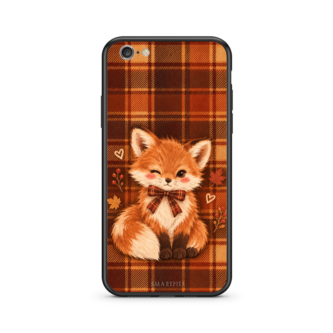 Θήκη iPhone 7 / 8 / SE 2020 Fox on Autumn Tartan από τη Smartfits με σχέδιο στο πίσω μέρος και μαύρο περίβλημα | iPhone 7 / 8 / SE 2020 Fox on Autumn Tartan case with colorful back and black bezels
