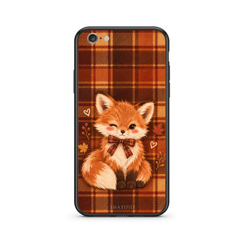 Θήκη iPhone 7 / 8 / SE 2020 Fox on Autumn Tartan από τη Smartfits με σχέδιο στο πίσω μέρος και μαύρο περίβλημα | iPhone 7 / 8 / SE 2020 Fox on Autumn Tartan case with colorful back and black bezels