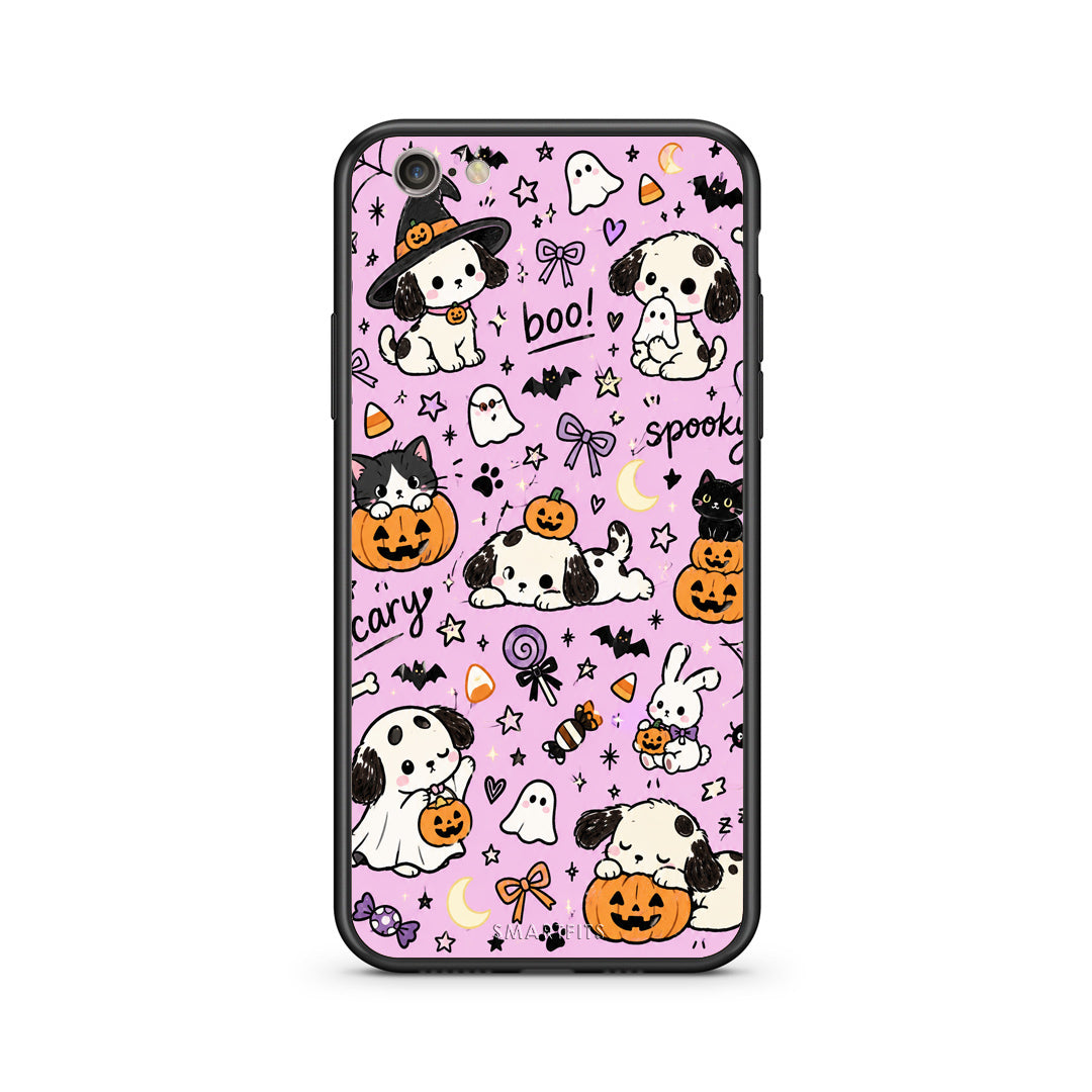 Θήκη iPhone 7 / 8 / SE 2020 Halloween Puppies and Friends on Lilac από τη Smartfits με σχέδιο στο πίσω μέρος και μαύρο περίβλημα | iPhone 7 / 8 / SE 2020 Halloween Puppies and Friends on Lilac case with colorful back and black bezels