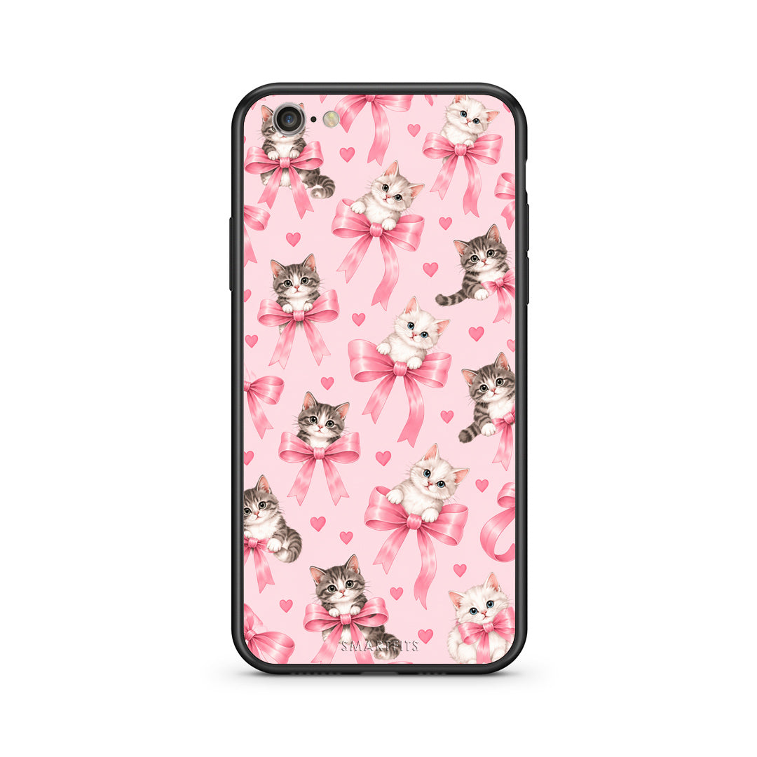 Θήκη iPhone 7 / 8 / SE 2020 Kittens and Pink Bows on Pink από τη Smartfits με σχέδιο στο πίσω μέρος και μαύρο περίβλημα | iPhone 7 / 8 / SE 2020 Kittens and Pink Bows on Pink case with colorful back and black bezels