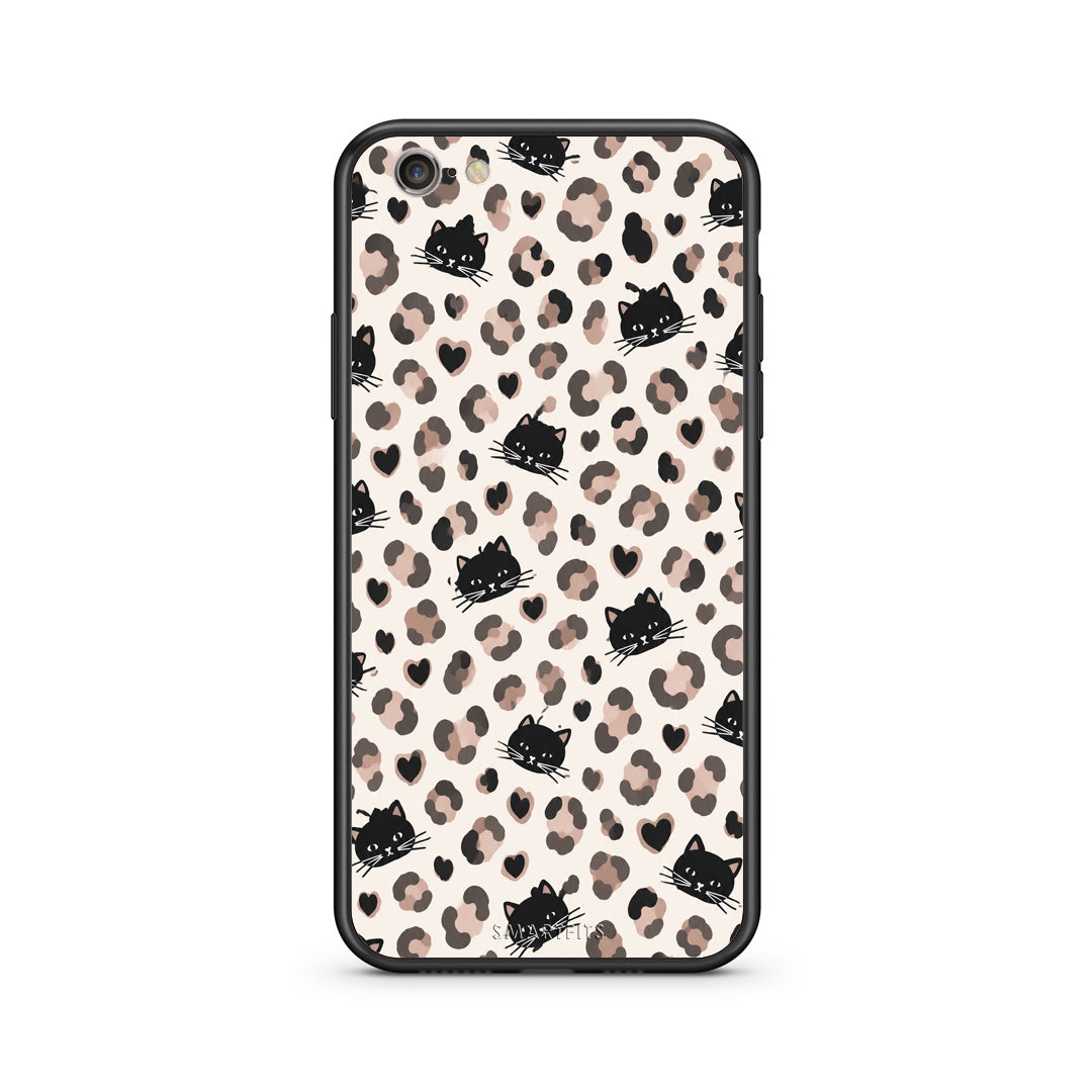 Θήκη iPhone 7 / 8 / SE 2020 Leopard Spots and Black Cats on Cream από τη Smartfits με σχέδιο στο πίσω μέρος και μαύρο περίβλημα | iPhone 7 / 8 / SE 2020 Leopard Spots and Black Cats on Cream case with colorful back and black bezels