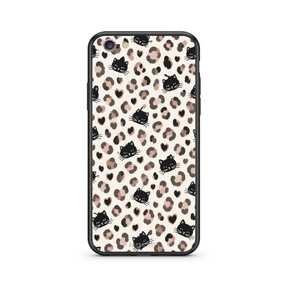Θήκη iPhone 7 / 8 / SE 2020 Leopard Spots and Black Cats on Cream από τη Smartfits με σχέδιο στο πίσω μέρος και μαύρο περίβλημα | iPhone 7 / 8 / SE 2020 Leopard Spots and Black Cats on Cream case with colorful back and black bezels