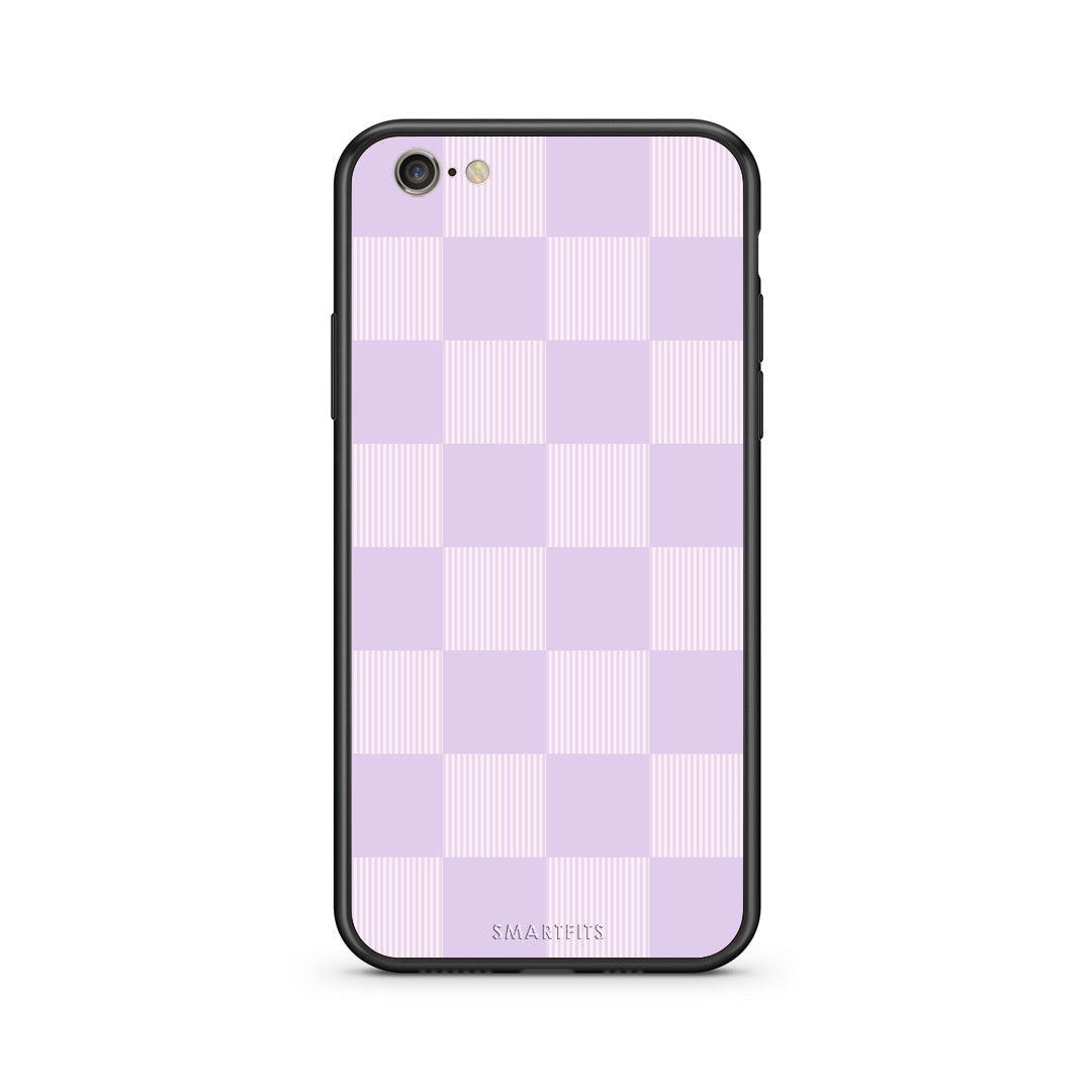Θήκη iPhone 7 / 8 / SE 2020 Lilac and Cream Striped Checks από τη Smartfits με σχέδιο στο πίσω μέρος και μαύρο περίβλημα | iPhone 7 / 8 / SE 2020 Lilac and Cream Striped Checks case with colorful back and black bezels