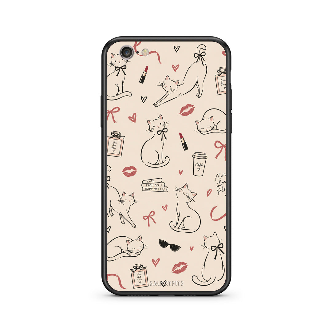 Θήκη iPhone 7 / 8 / SE 2020 Minimal Cat and Fashion Doodles on Cream από τη Smartfits με σχέδιο στο πίσω μέρος και μαύρο περίβλημα | iPhone 7 / 8 / SE 2020 Minimal Cat and Fashion Doodles on Cream case with colorful back and black bezels