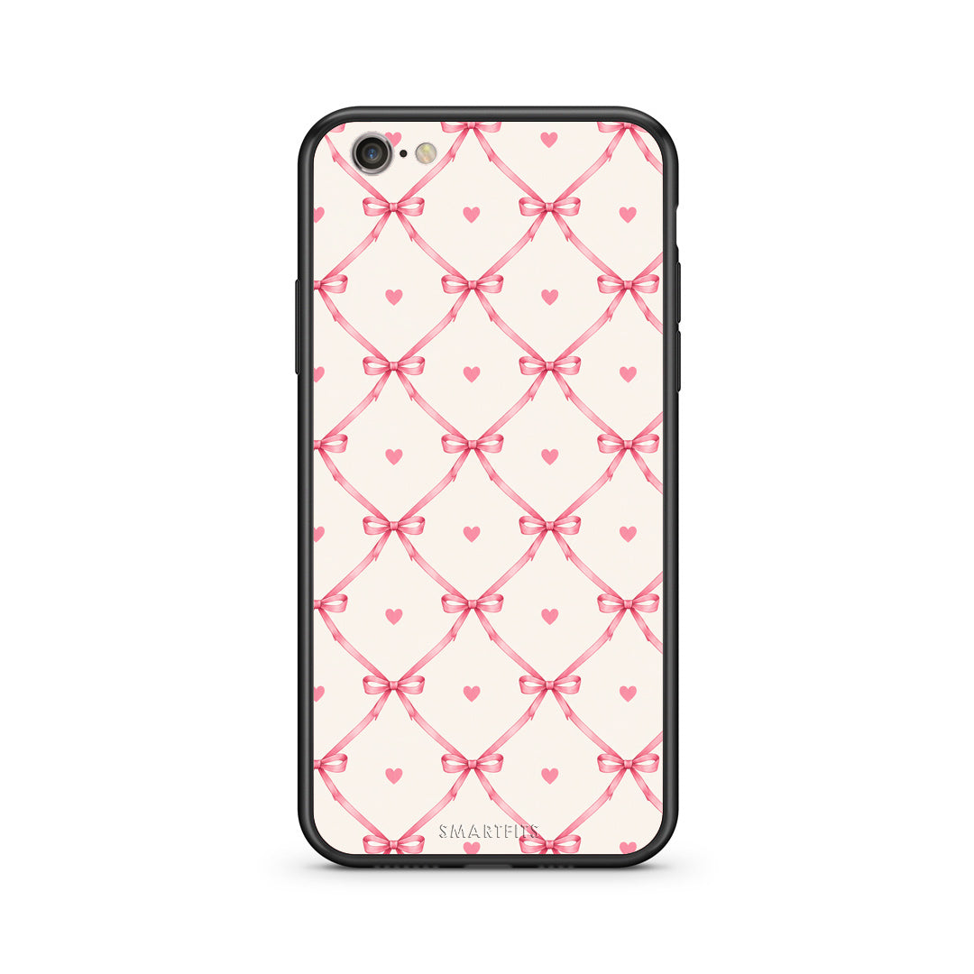 Θήκη iPhone 7 / 8 / SE 2020 Pink Bow Lattice and Hearts on Cream από τη Smartfits με σχέδιο στο πίσω μέρος και μαύρο περίβλημα | iPhone 7 / 8 / SE 2020 Pink Bow Lattice and Hearts on Cream case with colorful back and black bezels