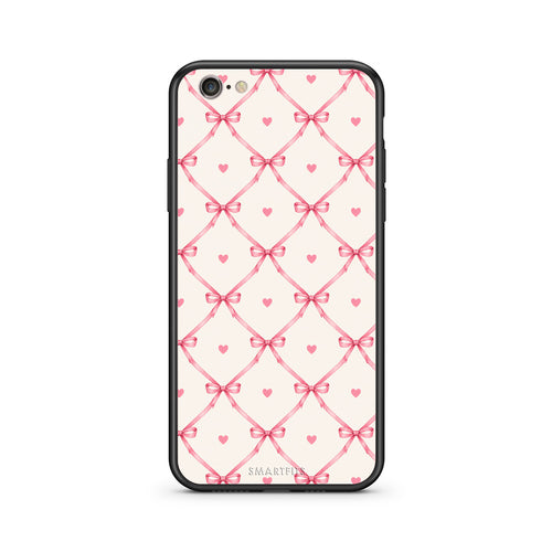 Θήκη iPhone 7 / 8 / SE 2020 Pink Bow Lattice and Hearts on Cream από τη Smartfits με σχέδιο στο πίσω μέρος και μαύρο περίβλημα | iPhone 7 / 8 / SE 2020 Pink Bow Lattice and Hearts on Cream case with colorful back and black bezels