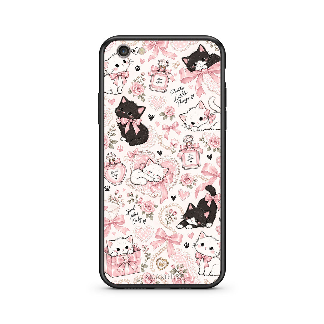 Θήκη iPhone 7 / 8 / SE 2020 Pink Bows and Kittens Collage από τη Smartfits με σχέδιο στο πίσω μέρος και μαύρο περίβλημα | iPhone 7 / 8 / SE 2020 Pink Bows and Kittens Collage case with colorful back and black bezels