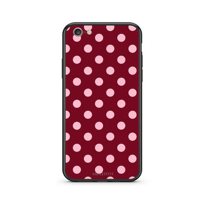 Θήκη iPhone 7 / 8 / SE 2020 Pink Polka Dots on Burgundy από τη Smartfits με σχέδιο στο πίσω μέρος και μαύρο περίβλημα | iPhone 7 / 8 / SE 2020 Pink Polka Dots on Burgundy case with colorful back and black bezels