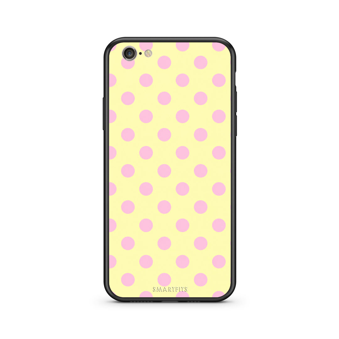 Θήκη iPhone 7 / 8 / SE 2020 Pink Polka Dots on Yellow από τη Smartfits με σχέδιο στο πίσω μέρος και μαύρο περίβλημα | iPhone 7 / 8 / SE 2020 Pink Polka Dots on Yellow case with colorful back and black bezels