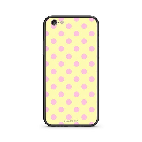 Θήκη iPhone 7 / 8 / SE 2020 Pink Polka Dots on Yellow από τη Smartfits με σχέδιο στο πίσω μέρος και μαύρο περίβλημα | iPhone 7 / 8 / SE 2020 Pink Polka Dots on Yellow case with colorful back and black bezels