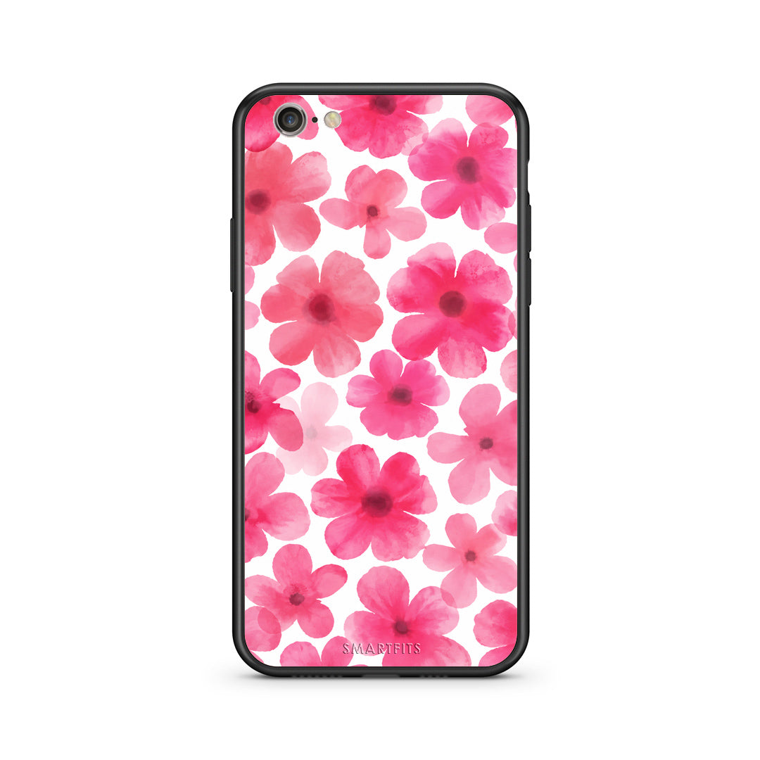 Θήκη iPhone 7 / 8 / SE 2020 Pink Watercolour Flowers on White από τη Smartfits με σχέδιο στο πίσω μέρος και μαύρο περίβλημα | iPhone 7 / 8 / SE 2020 Pink Watercolour Flowers on White case with colorful back and black bezels