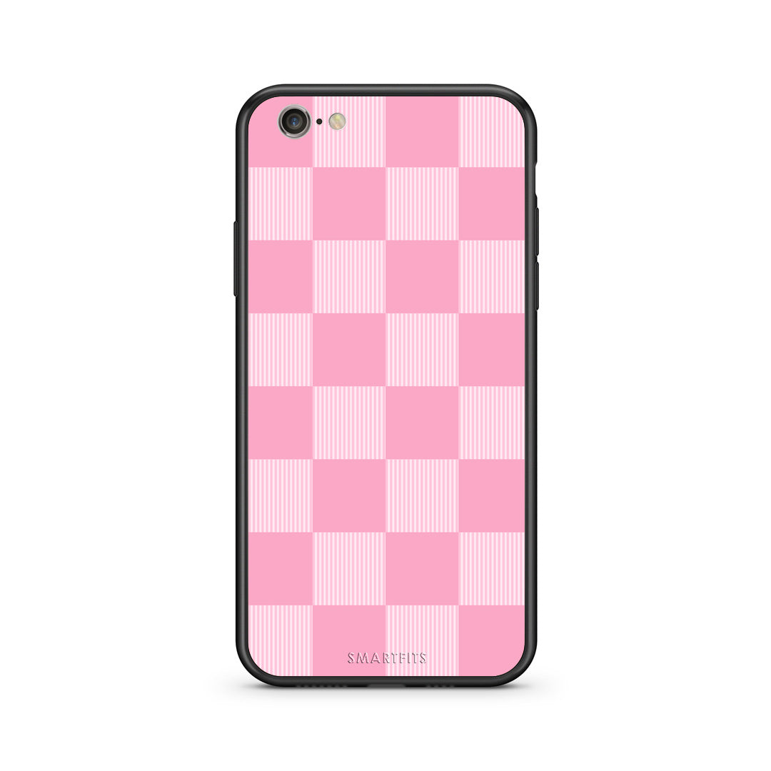 Θήκη iPhone 7 / 8 / SE 2020 Pink and White Striped Checks από τη Smartfits με σχέδιο στο πίσω μέρος και μαύρο περίβλημα | iPhone 7 / 8 / SE 2020 Pink and White Striped Checks case with colorful back and black bezels