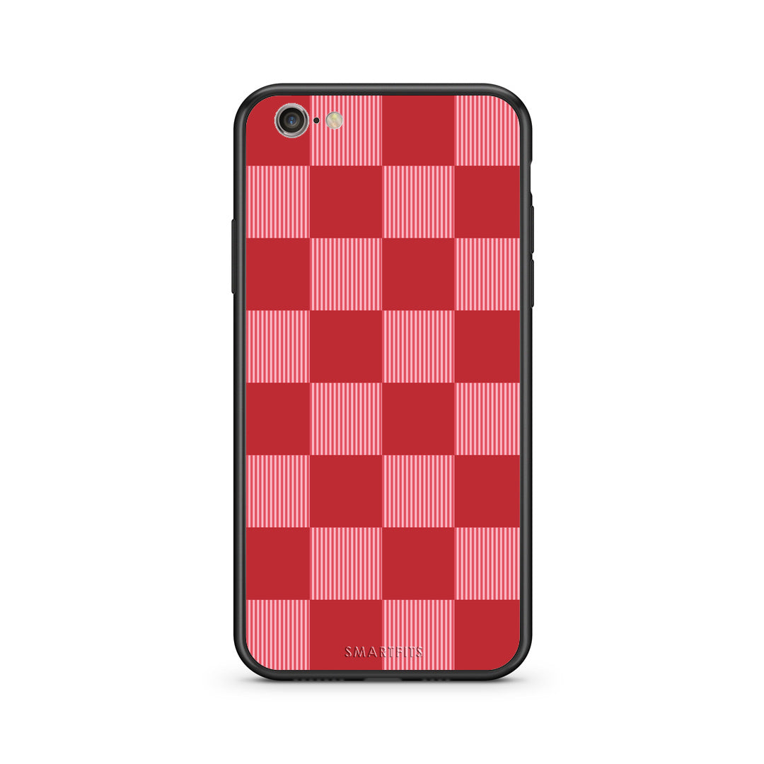 Θήκη iPhone 7 / 8 / SE 2020 Red and Pink Striped Checks από τη Smartfits με σχέδιο στο πίσω μέρος και μαύρο περίβλημα | iPhone 7 / 8 / SE 2020 Red and Pink Striped Checks case with colorful back and black bezels