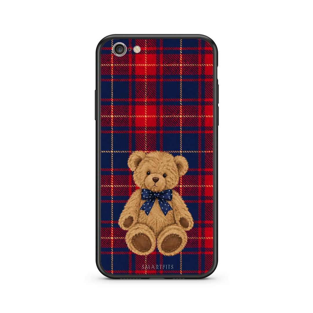 Θήκη iPhone 7 / 8 / SE 2020 Teddy Bear on Red and Navy Tartan από τη Smartfits με σχέδιο στο πίσω μέρος και μαύρο περίβλημα | iPhone 7 / 8 / SE 2020 Teddy Bear on Red and Navy Tartan case with colorful back and black bezels