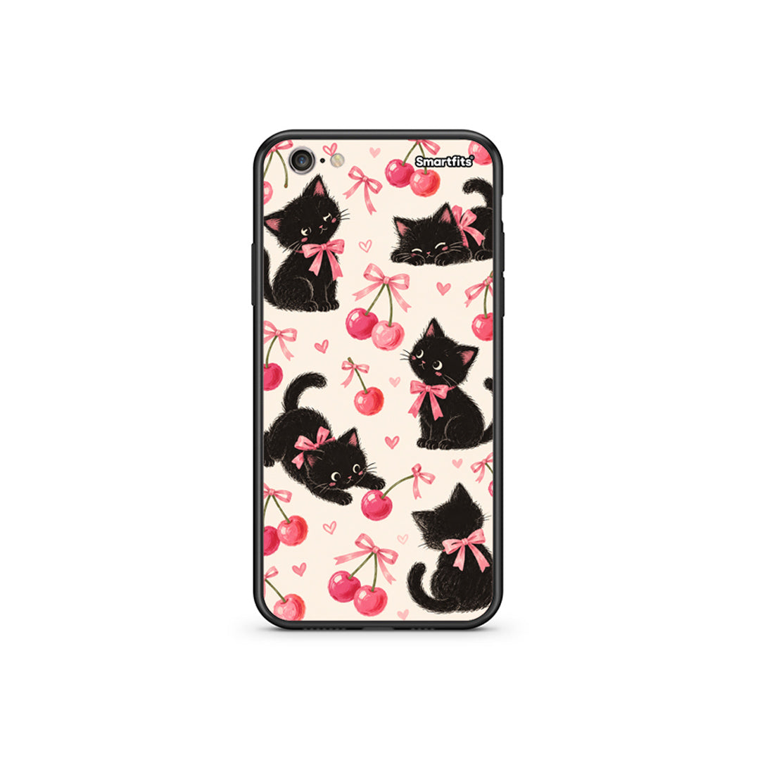 Θήκη iPhone 6 Plus / 6s Plus Black Kittens and Cherries on Cream από τη Smartfits με σχέδιο στο πίσω μέρος και μαύρο περίβλημα | iPhone 6 Plus / 6s Plus Black Kittens and Cherries on Cream case with colorful back and black bezels