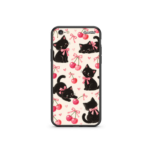 Θήκη iPhone 6 Plus / 6s Plus Black Kittens and Cherries on Cream από τη Smartfits με σχέδιο στο πίσω μέρος και μαύρο περίβλημα | iPhone 6 Plus / 6s Plus Black Kittens and Cherries on Cream case with colorful back and black bezels