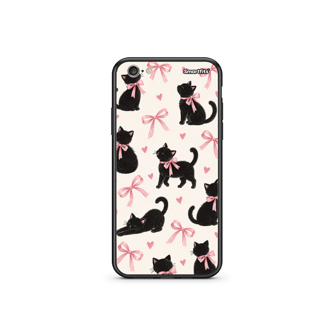 Θήκη iPhone 6 Plus / 6s Plus Black Kittens and Pink Bows on Cream Large από τη Smartfits με σχέδιο στο πίσω μέρος και μαύρο περίβλημα | iPhone 6 Plus / 6s Plus Black Kittens and Pink Bows on Cream Large case with colorful back and black bezels