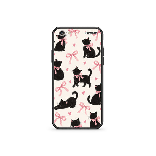 Θήκη iPhone 6 Plus / 6s Plus Black Kittens and Pink Bows on Cream Large από τη Smartfits με σχέδιο στο πίσω μέρος και μαύρο περίβλημα | iPhone 6 Plus / 6s Plus Black Kittens and Pink Bows on Cream Large case with colorful back and black bezels