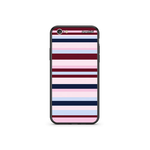 Θήκη iPhone 6 Plus / 6s Plus Burgundy Pink and Blue Horizontal Stripes από τη Smartfits με σχέδιο στο πίσω μέρος και μαύρο περίβλημα | iPhone 6 Plus / 6s Plus Burgundy Pink and Blue Horizontal Stripes case with colorful back and black bezels