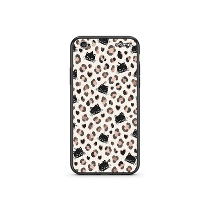 Θήκη iPhone 6 Plus / 6s Plus Leopard Spots and Black Cats on Cream από τη Smartfits με σχέδιο στο πίσω μέρος και μαύρο περίβλημα | iPhone 6 Plus / 6s Plus Leopard Spots and Black Cats on Cream case with colorful back and black bezels