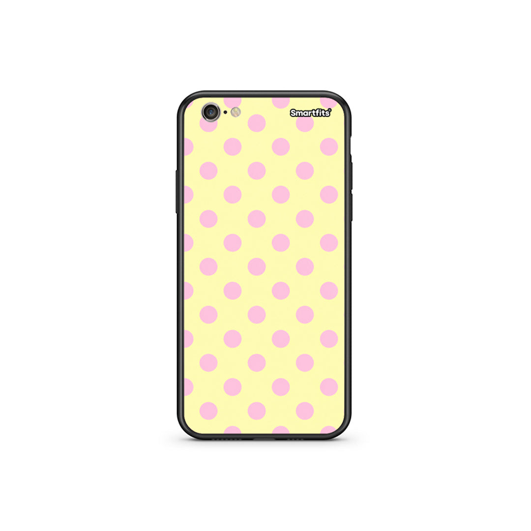 Θήκη iPhone 6 Plus / 6s Plus Pink Polka Dots on Yellow από τη Smartfits με σχέδιο στο πίσω μέρος και μαύρο περίβλημα | iPhone 6 Plus / 6s Plus Pink Polka Dots on Yellow case with colorful back and black bezels