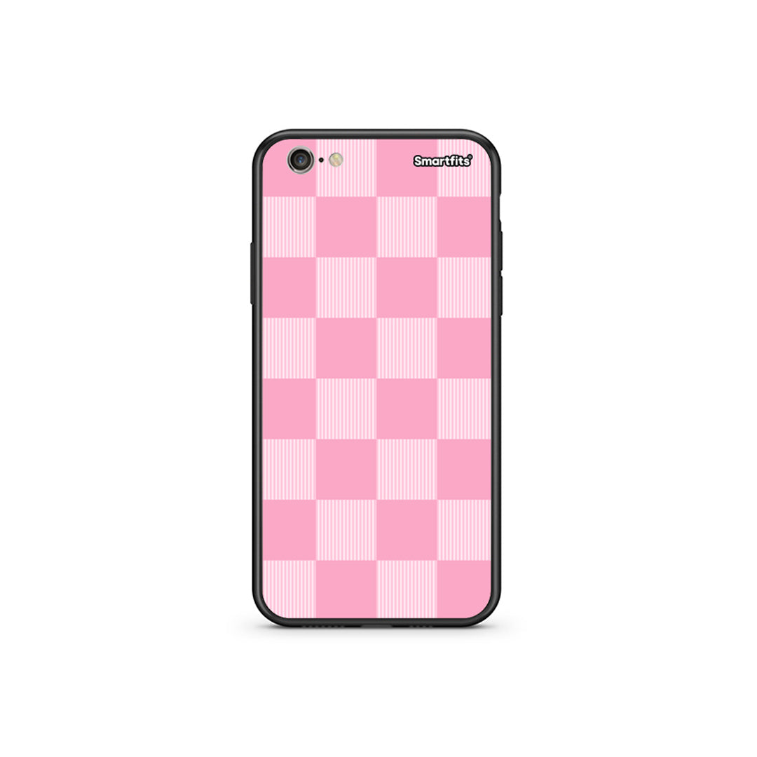 Θήκη iPhone 6 Plus / 6s Plus Pink and White Striped Checks από τη Smartfits με σχέδιο στο πίσω μέρος και μαύρο περίβλημα | iPhone 6 Plus / 6s Plus Pink and White Striped Checks case with colorful back and black bezels