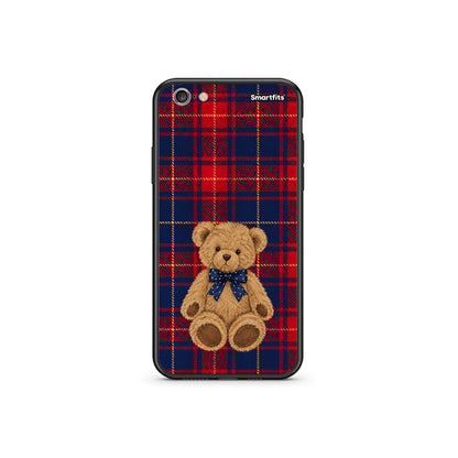 Θήκη iPhone 6 Plus / 6s Plus Teddy Bear on Red and Navy Tartan από τη Smartfits με σχέδιο στο πίσω μέρος και μαύρο περίβλημα | iPhone 6 Plus / 6s Plus Teddy Bear on Red and Navy Tartan case with colorful back and black bezels