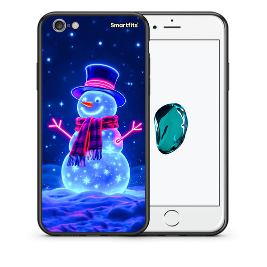 Θήκη iPhone 7/8/SE 2020 Christmas Neon Snowman από τη Smartfits με σχέδιο στο πίσω μέρος και μαύρο περίβλημα | iPhone 7/8/SE 2020 Christmas Neon Snowman case with colorful back and black bezels